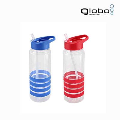 Botella de agua roja y azul