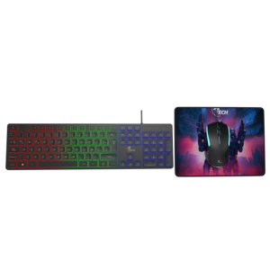 Hasha _ Combo para videojuegos teclado multimedia en español, mouse y alfombrilla XTK-535S